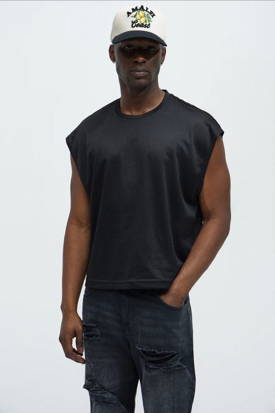 NEW! Nova Men Black Boxy Mesh Sleeveless Muscle Tee Shirt Size XL